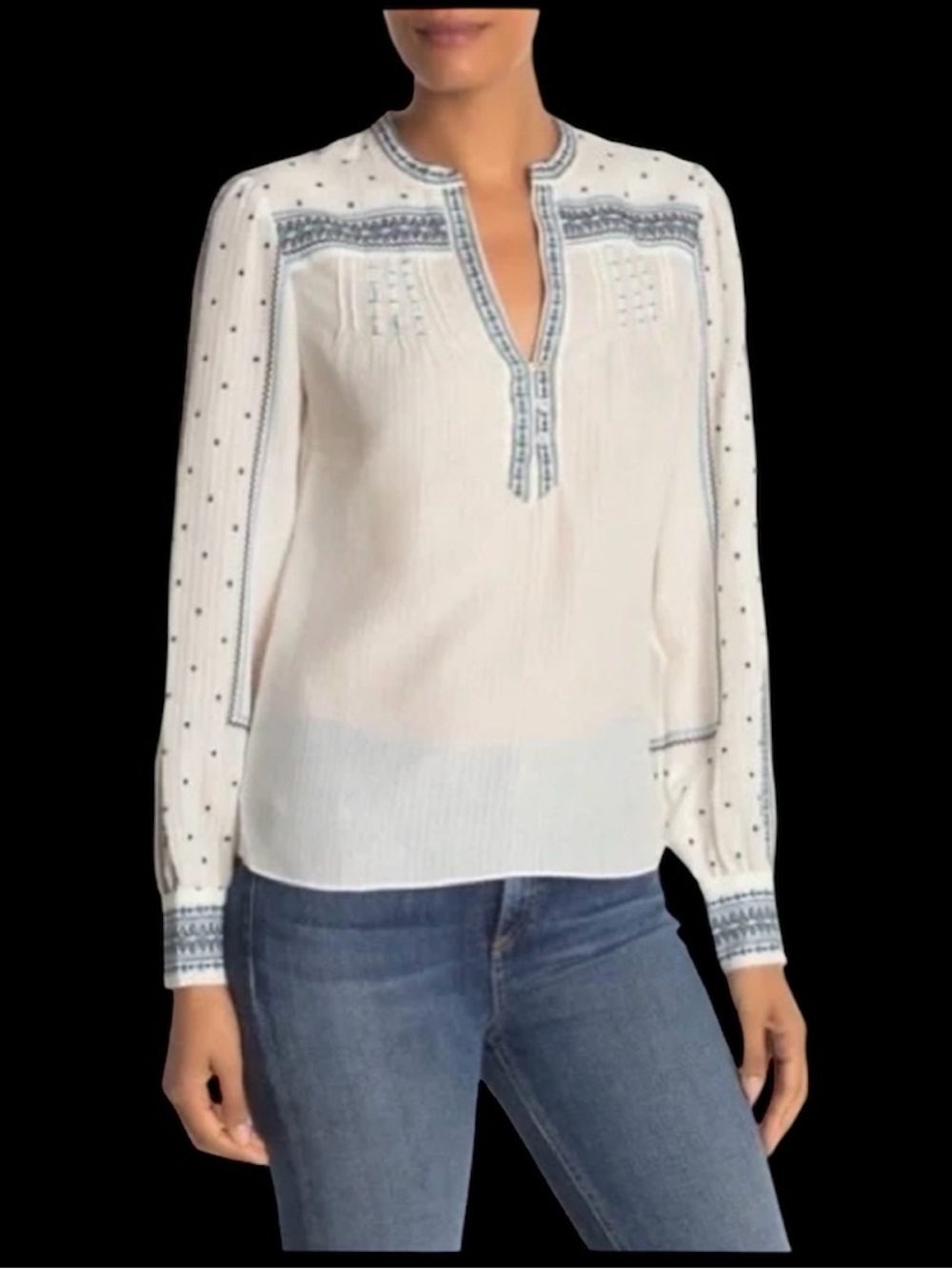 Veronica Beard Carta Embroidered Silk Blouse Size 10